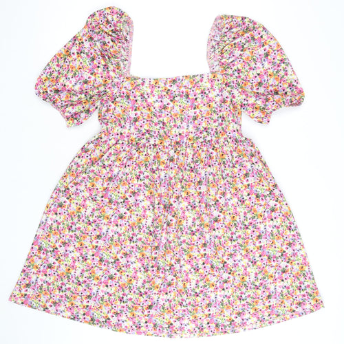 Primark Women’s Multicoloured Floral Skater Dress S Short Puff Sleeve