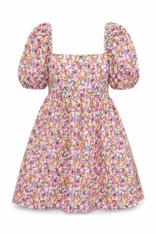 Front view of Primark Women’s Multicoloured Floral Skater Dress S Short Puff Sleeve