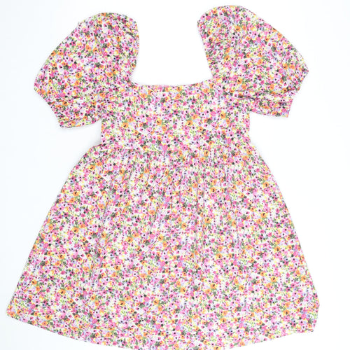Primark Women’s Multicoloured Floral Skater Dress S Short Puff Sleeve
