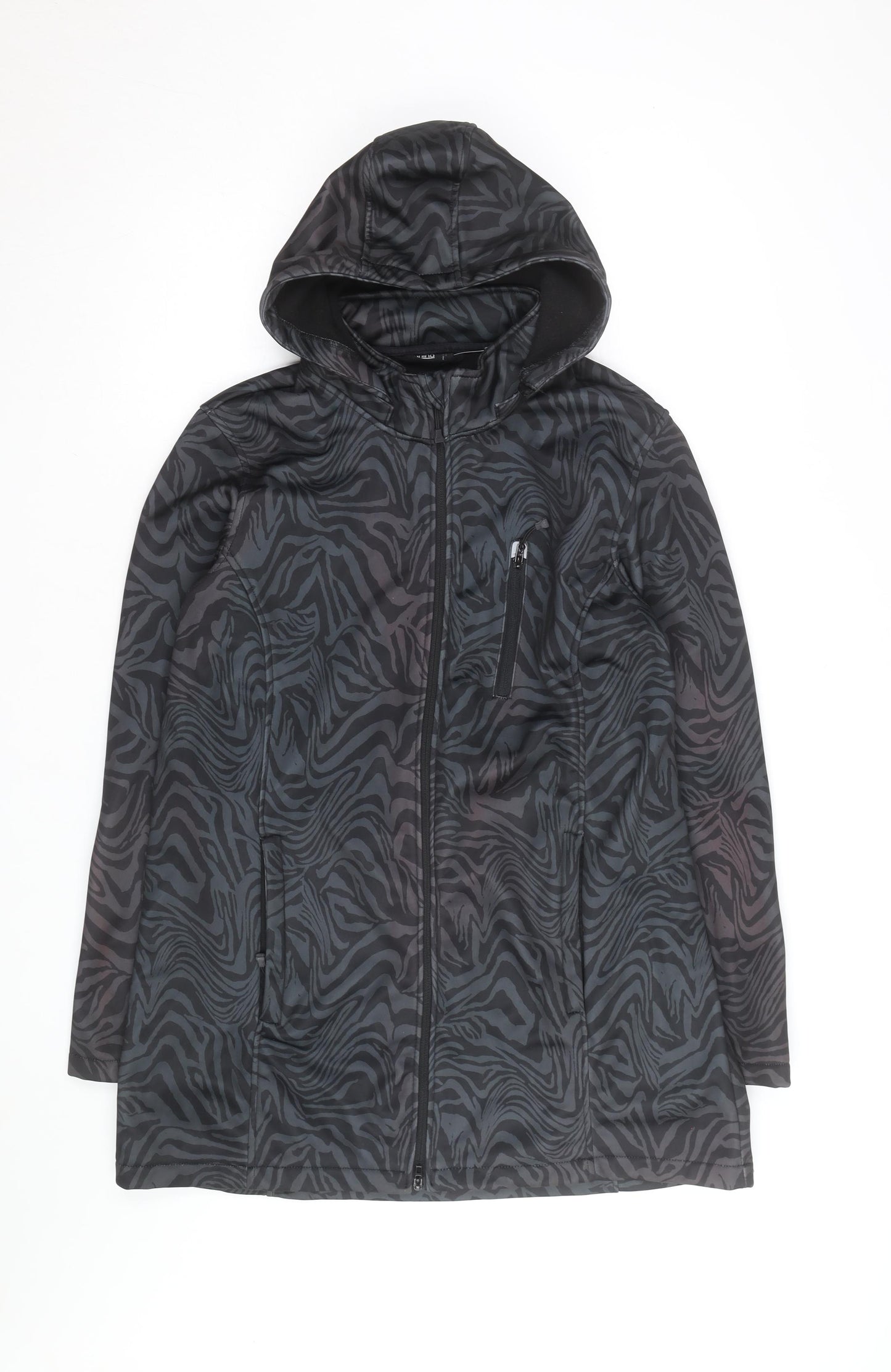 H&M Mens Black Animal Print Softshell Hooded Jacket Size M
