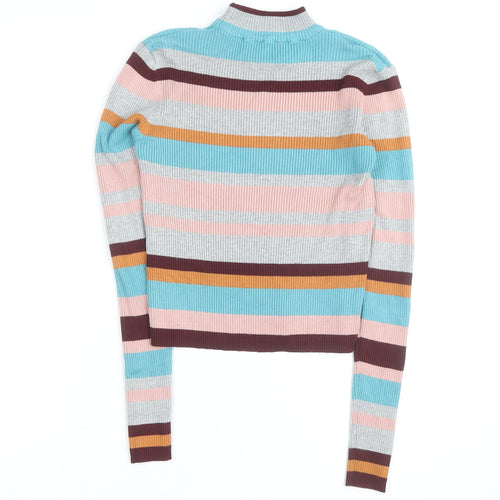 Pull & Bear Women's Multicoloured Striped Mock Neck Knit Top Size 10