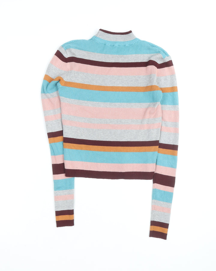Pull & Bear Women's Multicoloured Striped Mock Neck Knit Top Size 10