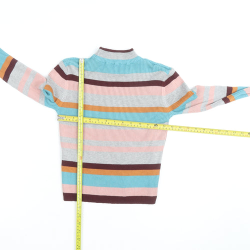 Pull & Bear Women's Multicoloured Striped Mock Neck Knit Top Size 10