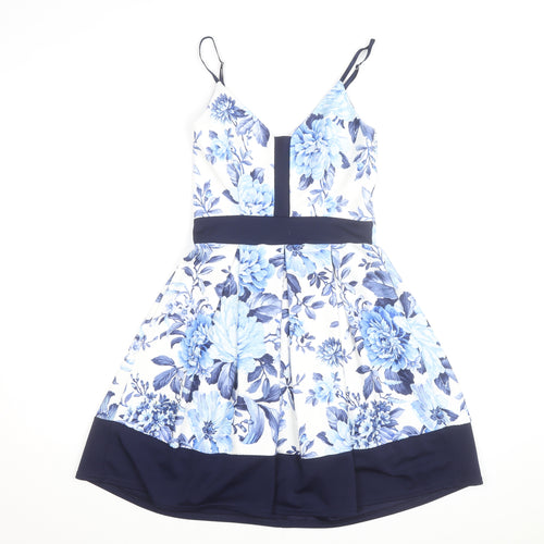 Quiz Women Blue Floral Fit & Flare Sleeveless Dress Size 10