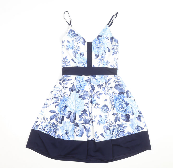 Quiz Women Blue Floral Fit & Flare Sleeveless Dress Size 10