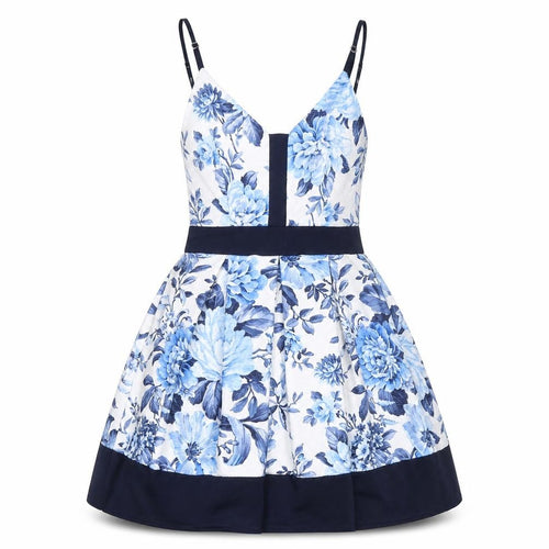 Quiz Women Blue Floral Fit & Flare Sleeveless Dress Size 10