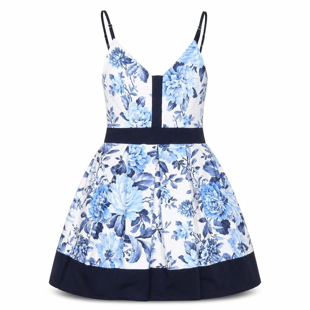 Quiz Women Blue Floral Fit & Flare Sleeveless Dress Size 10