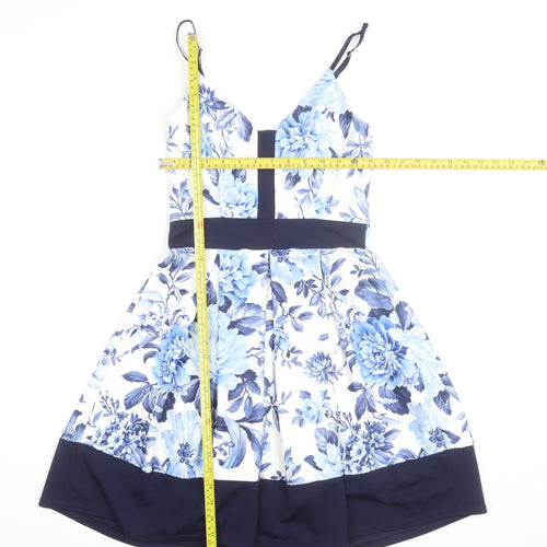 Quiz Women Blue Floral Fit & Flare Sleeveless Dress Size 10