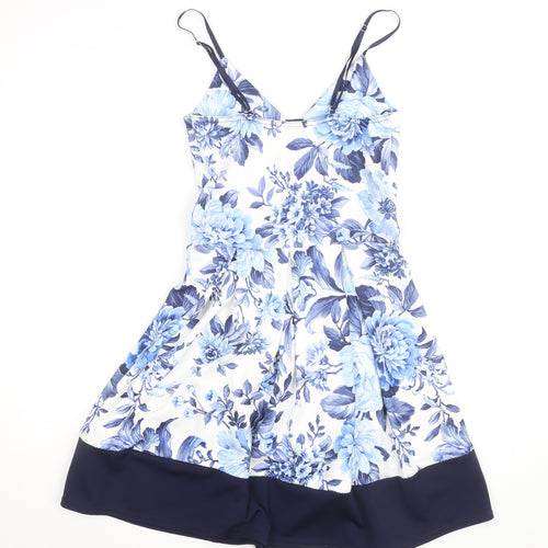 Quiz Women Blue Floral Fit & Flare Sleeveless Dress Size 10