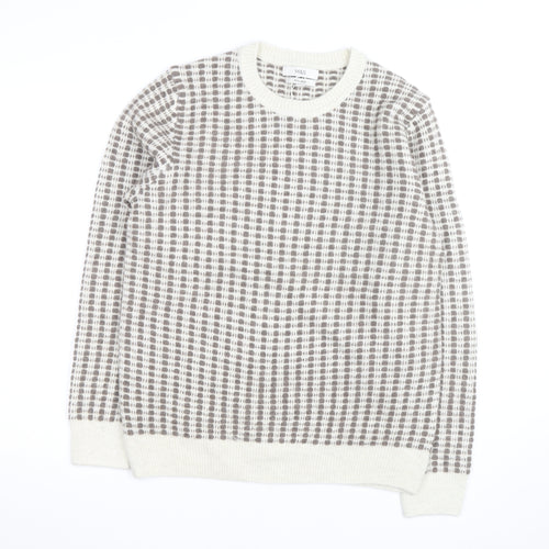 Marks and Spencer Women's Grey Check Knit Crew Neck Jumper M