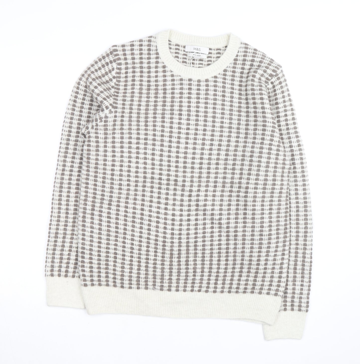 Marks and Spencer Women's Grey Check Knit Crew Neck Jumper M