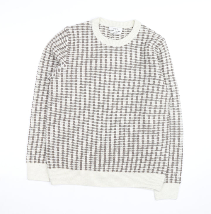 Marks and Spencer Women's Grey Check Knit Crew Neck Jumper M