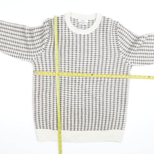 Marks and Spencer Women's Grey Check Knit Crew Neck Jumper M
