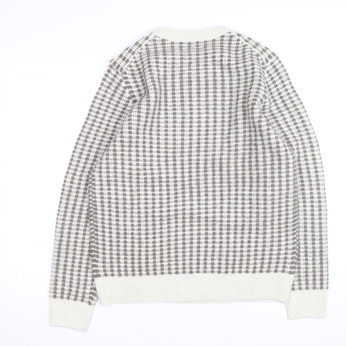 Marks and Spencer Women's Grey Check Knit Crew Neck Jumper M