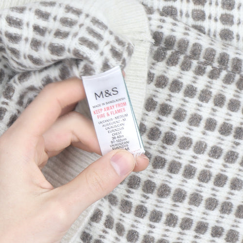 Marks and Spencer Women's Grey Check Knit Crew Neck Jumper M