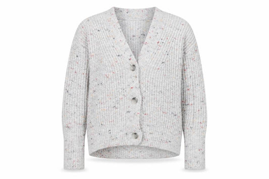 Front view of Great Plains Women's Grey Chunky Knit V-Neck Cardigan, size 10