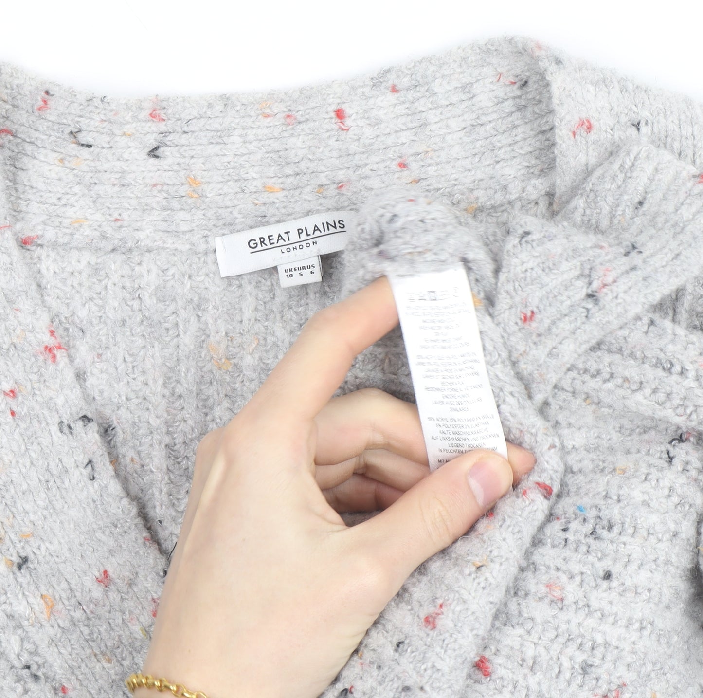 Great Plains Women's Grey Chunky Knit V-Neck Cardigan Size 10