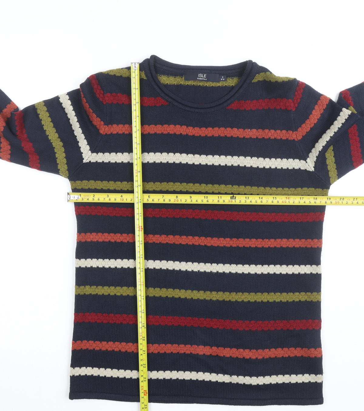Isle Essentials Unisex Multicoloured Striped Knit Jumper Size S