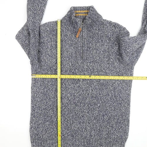 Fat Face Men Blue Chunky-Knit 1/4 Zip Jumper L Wool Cotton