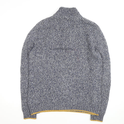 Fat Face Men Blue Chunky-Knit 1/4 Zip Jumper L Wool Cotton