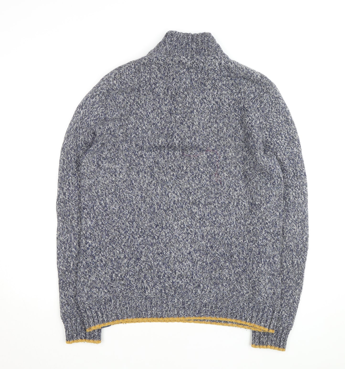 Fat Face Men Blue Chunky-Knit 1/4 Zip Jumper L Wool Cotton