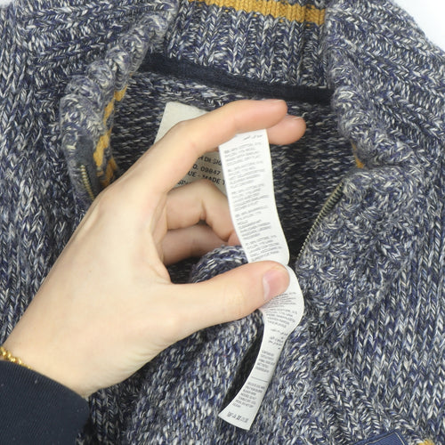 Fat Face Men Blue Chunky-Knit 1/4 Zip Jumper L Wool Cotton