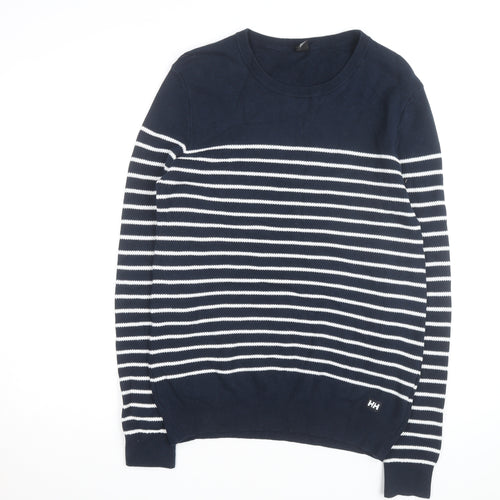Helly Hansen Men's Blue Striped Cotton Crew Neck Jumper M