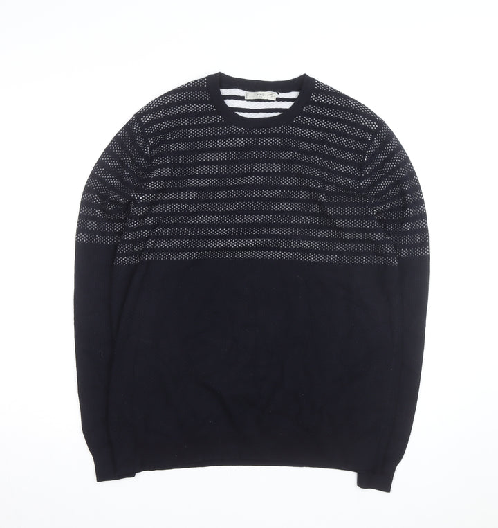 Mango Men Blue Striped Cotton Crew Neck Jumper Size L
