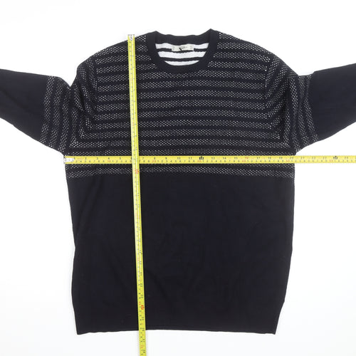 Mango Men Blue Striped Cotton Crew Neck Jumper Size L