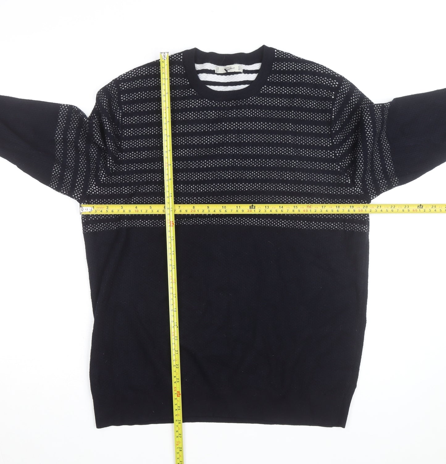 Mango Men Blue Striped Cotton Crew Neck Jumper Size L