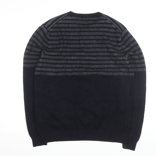 Mango Men Blue Striped Cotton Crew Neck Jumper Size L