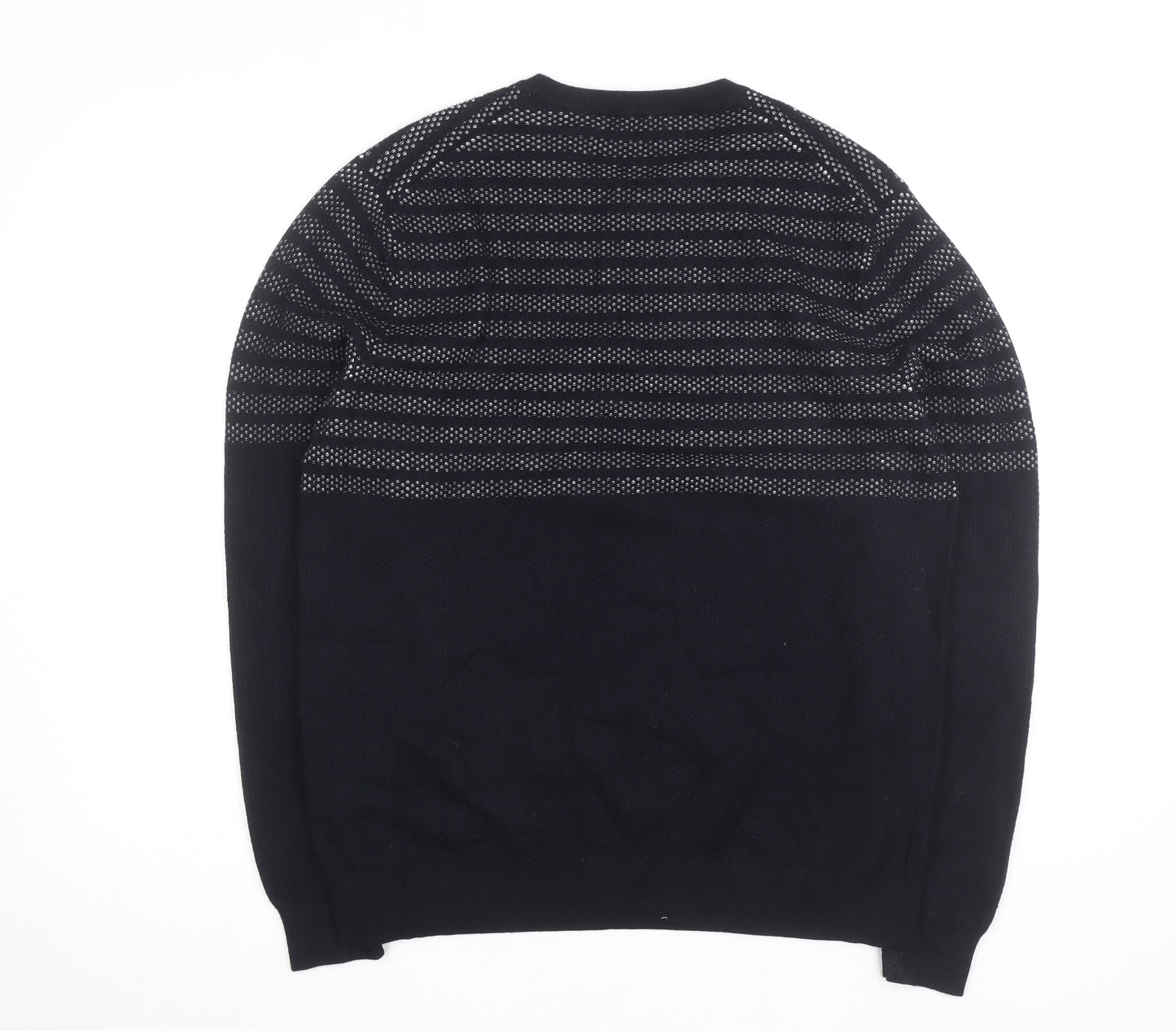 Mango Men Blue Striped Cotton Crew Neck Jumper Size L