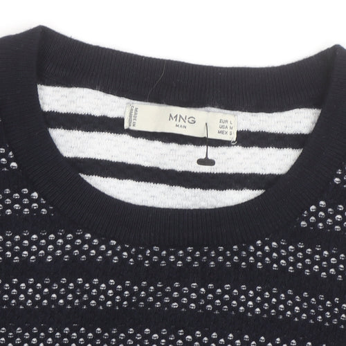 Mango Men Blue Striped Cotton Crew Neck Jumper Size L