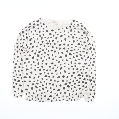 Fat Face Women’s White Animal Print Long Sleeve Cotton Top Size 8