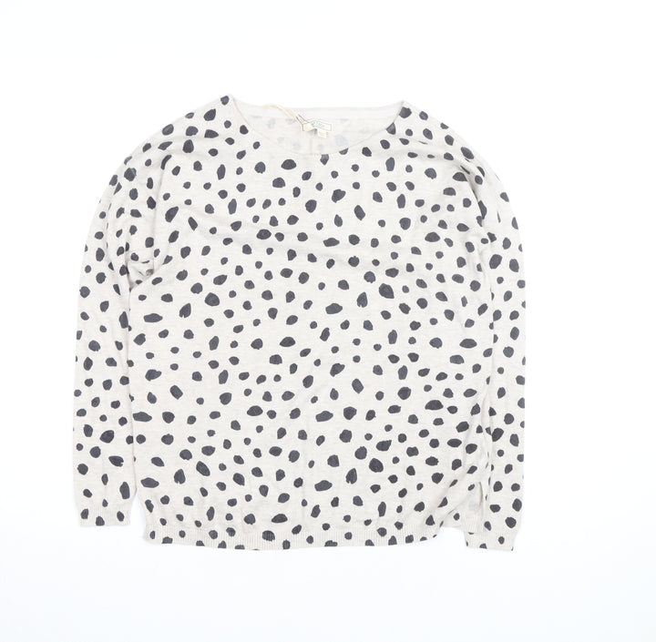 Fat Face Women’s White Animal Print Long Sleeve Cotton Top Size 8
