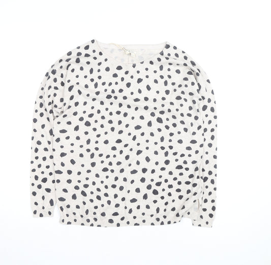 Fat Face Women’s White Animal Print Long Sleeve Cotton Top Size 8