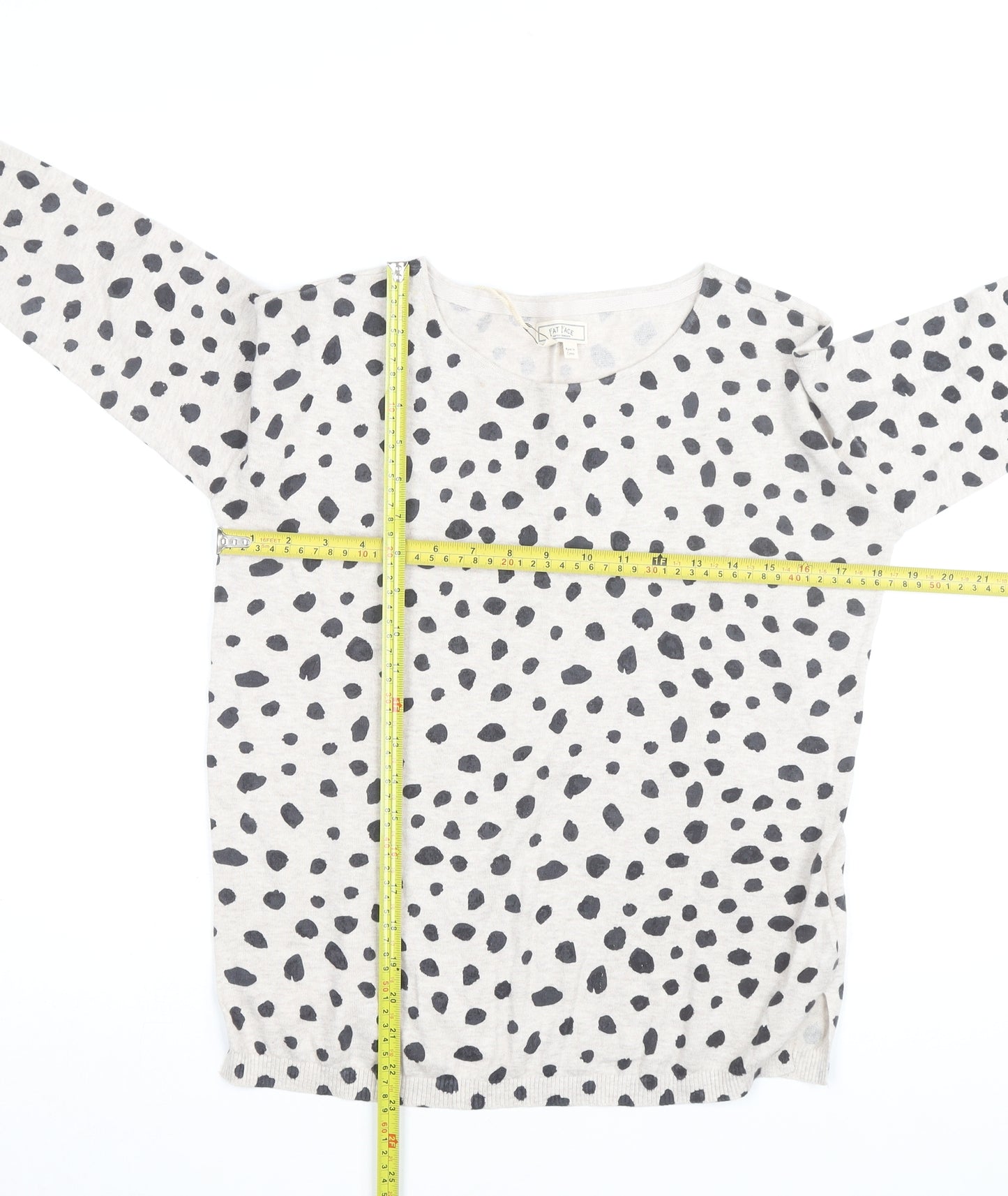 Fat Face Women’s White Animal Print Long Sleeve Cotton Top Size 8
