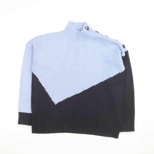 Marks and Spencer Women’s Blue Mix Geometric Mock Neck Pullover Jumper XS
