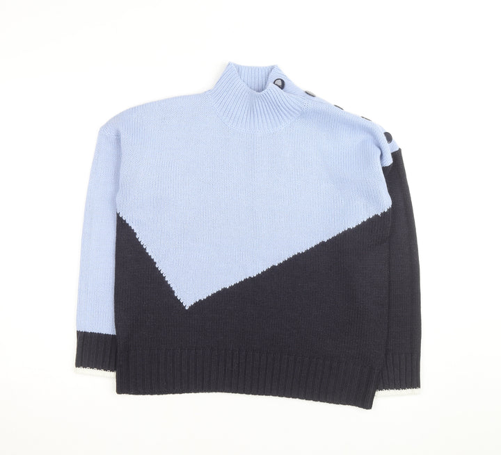 Marks and Spencer Women’s Blue Mix Geometric Mock Neck Pullover Jumper XS