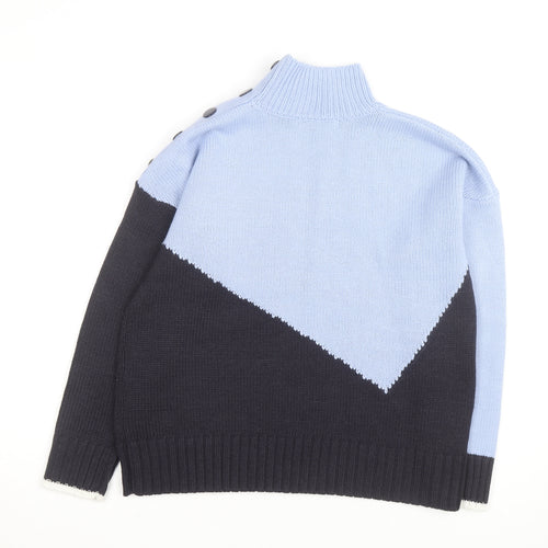 Marks and Spencer Women’s Blue Mix Geometric Mock Neck Pullover Jumper XS
