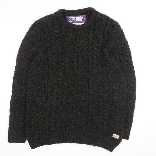 Superdry Men's Green 2XL Cable-Knit Wool Jumper Classic Winter Style