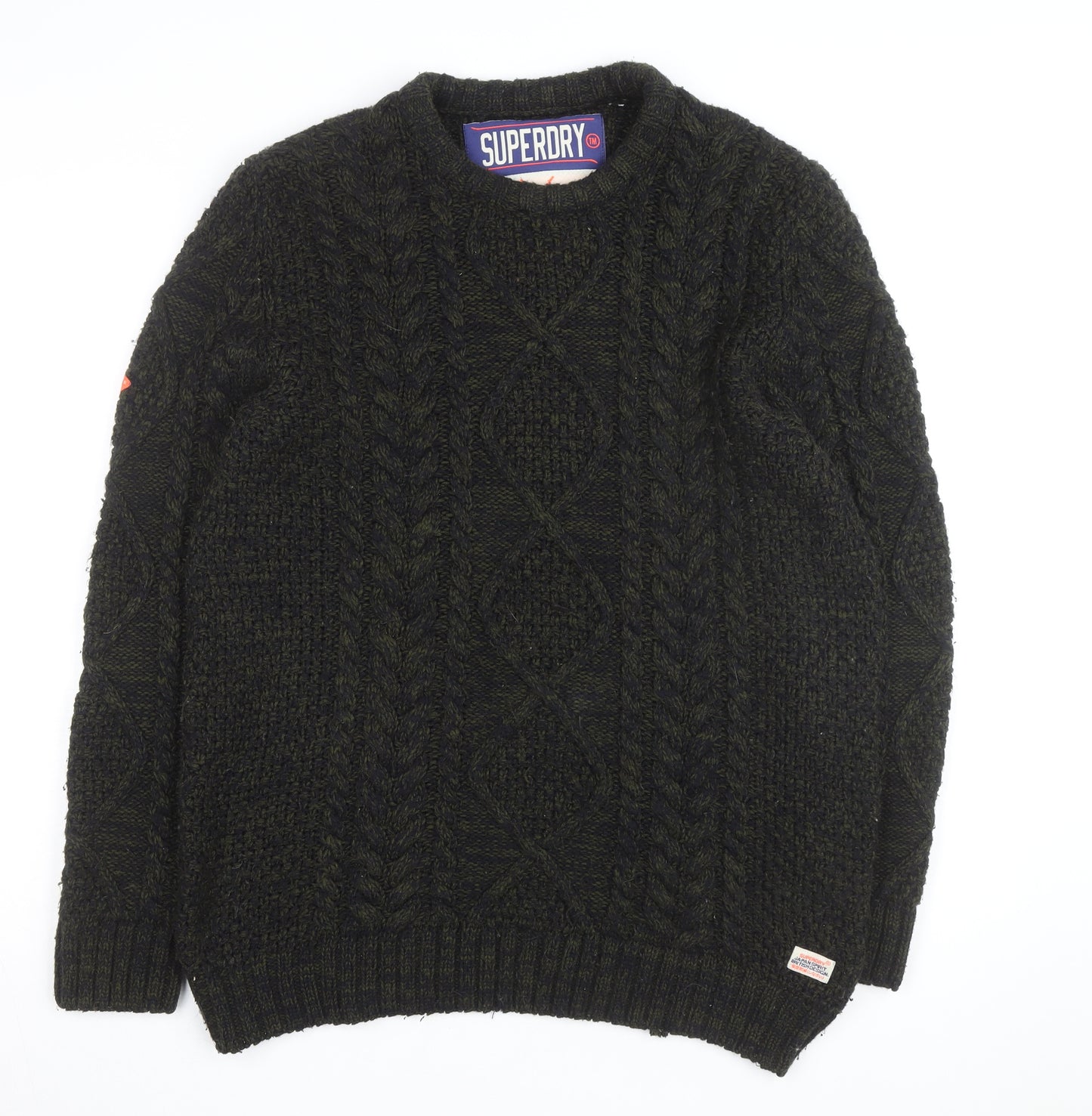 Superdry Men's Green 2XL Cable-Knit Wool Jumper Classic Winter Style