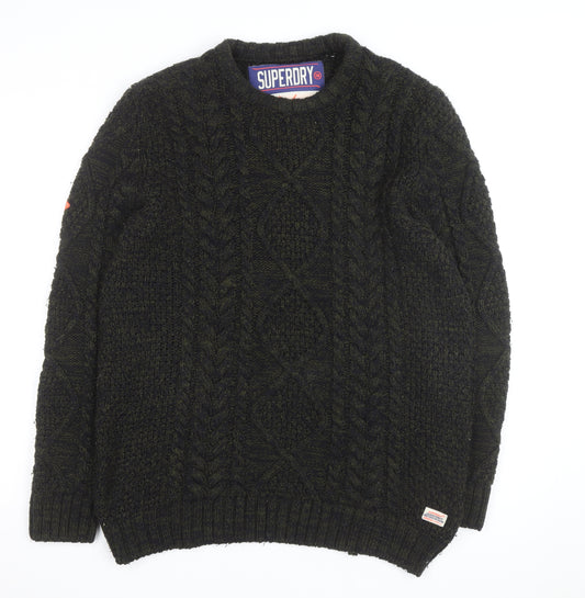 Superdry Men's Green 2XL Cable-Knit Wool Jumper Classic Winter Style