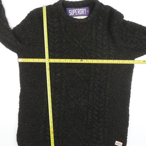 Superdry Men's Green 2XL Cable-Knit Wool Jumper Classic Winter Style