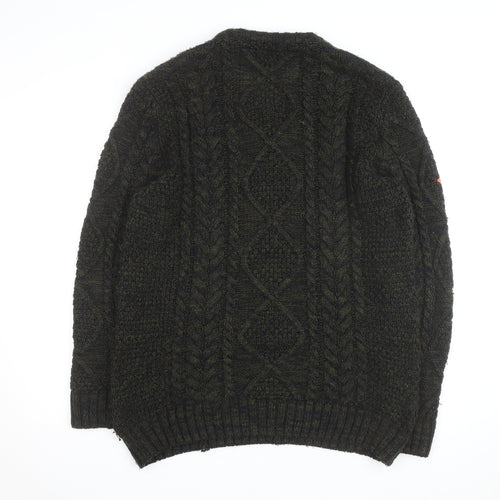 Superdry Men's Green 2XL Cable-Knit Wool Jumper Classic Winter Style