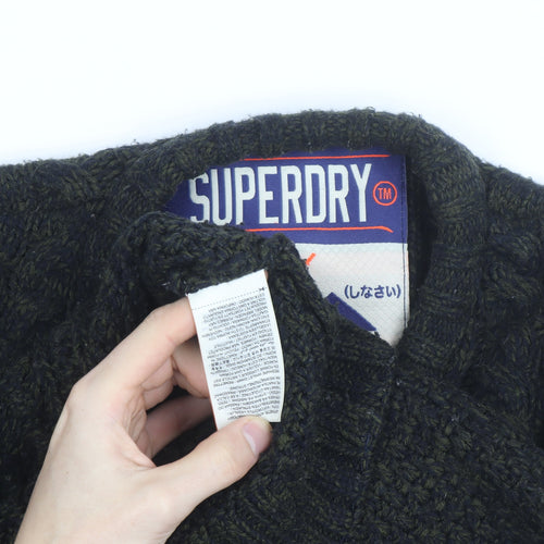 Superdry Men's Green 2XL Cable-Knit Wool Jumper Classic Winter Style