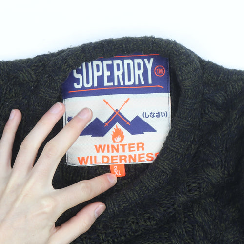 Superdry Men's Green 2XL Cable-Knit Wool Jumper Classic Winter Style