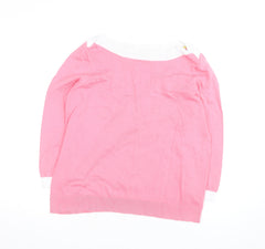Boden Women Pink 3/4 Sleeve Boat Neck Knit Cotton Blend Top Size L