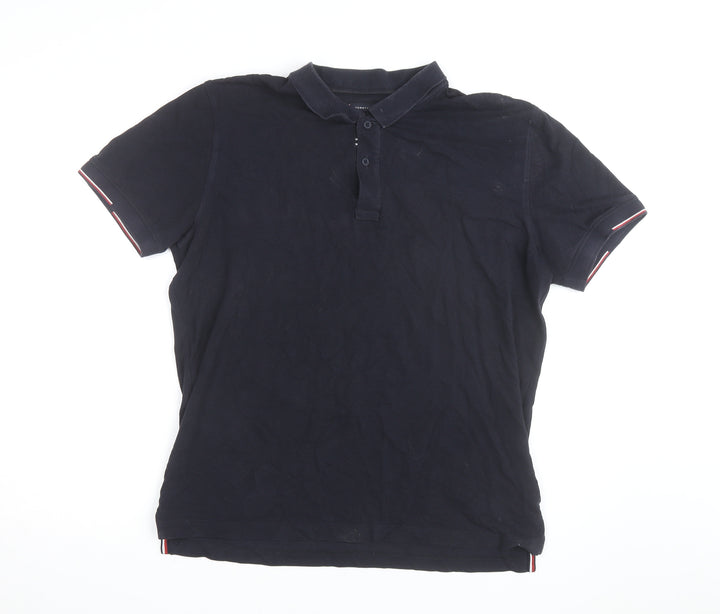 Tommy Hilfiger Men's Black Regular Fit Polo Shirt Size L Organic Cotton