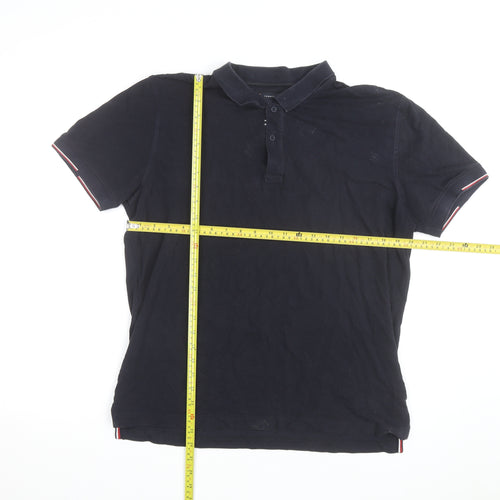 Tommy Hilfiger Men's Black Regular Fit Polo Shirt Size L Organic Cotton